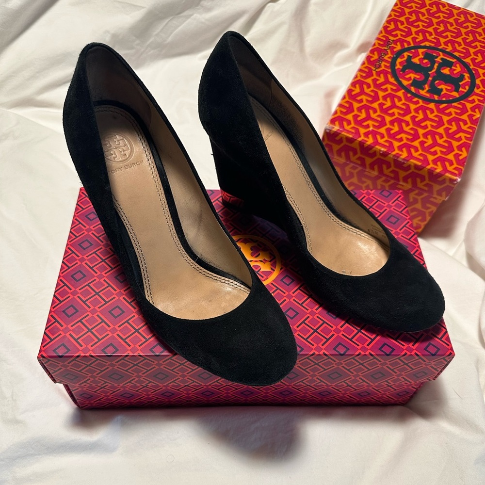Tory Burch Black Suede Wedges